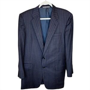 Hickey‎ Freeman Loro Piana 130s Wool Suit Jacket 44L Navy Blue White Pinstripe